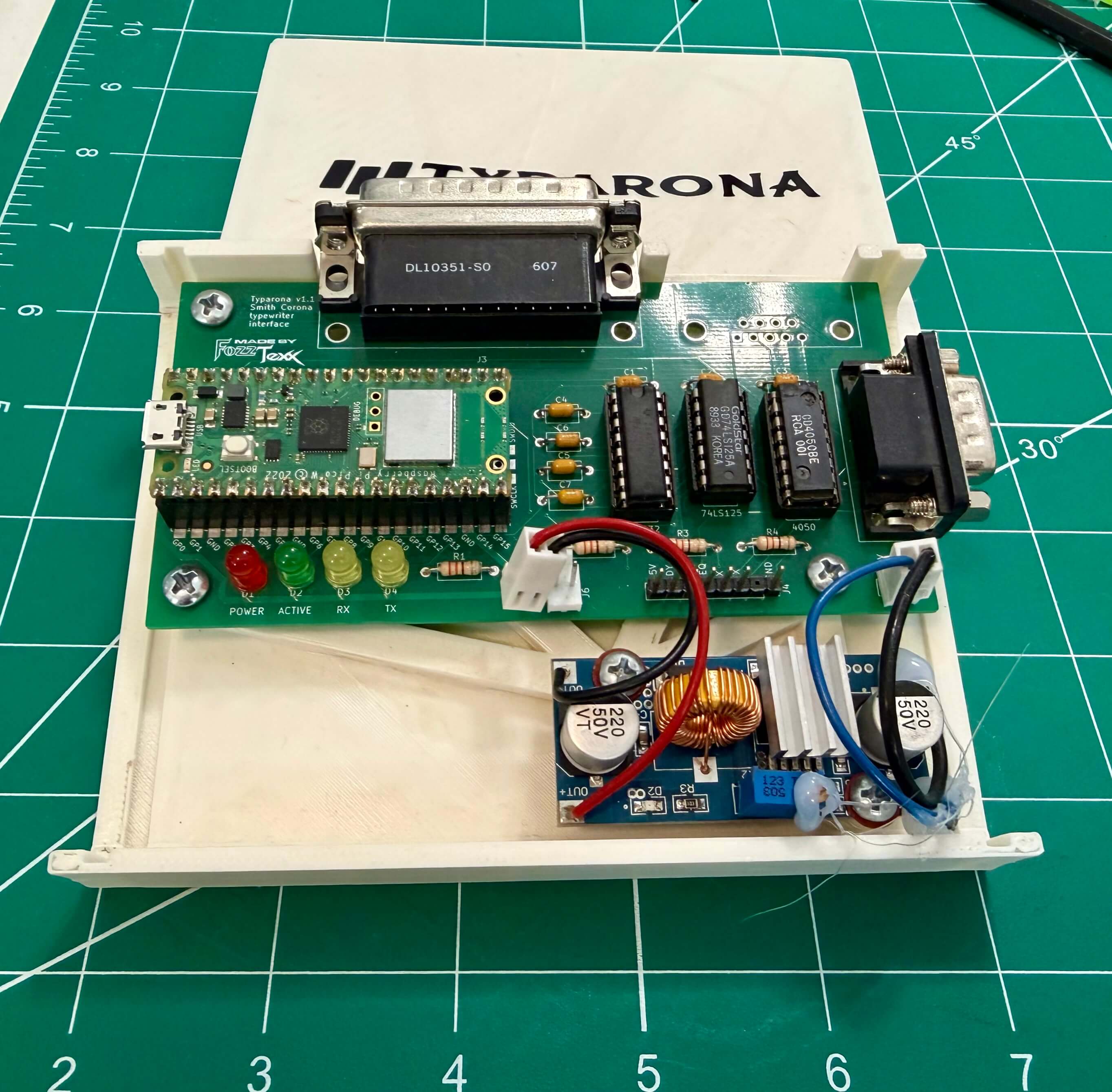 Typarona, FozzTexx's Smith Corona project - an adapter bridging the typewriter and a modem - to get it to behave as a teletype